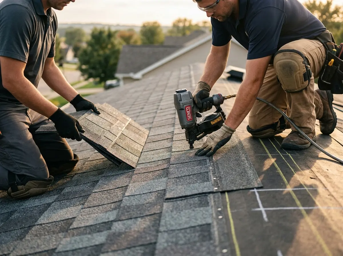 Professional roofer working on a residential roof in West Norriton